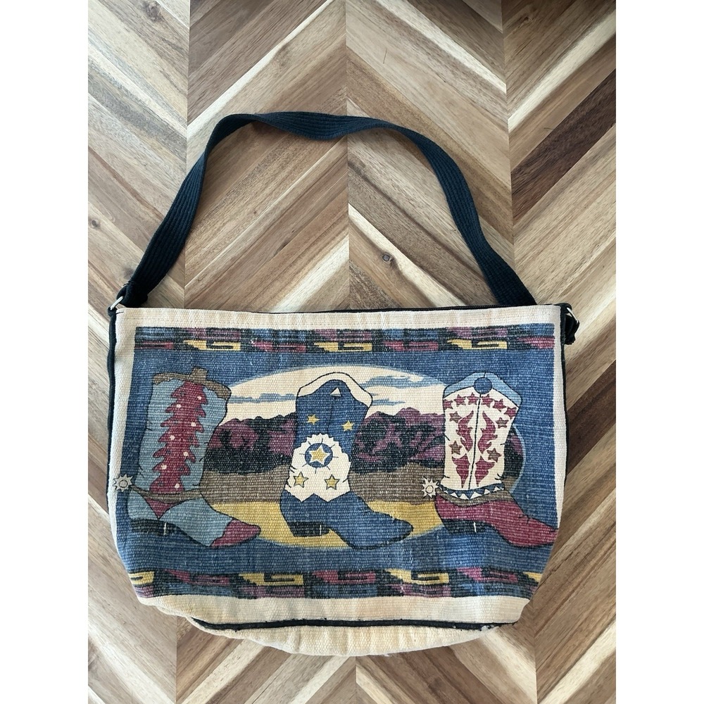 Cowboy Boot Southwestern Saddle Blanket Bag Fair Condition Cotton Boho